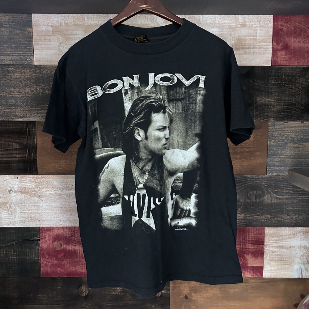 Bon Jovi World Tour 1993 Big Print T Shirt Vintage Rock Tee Band Large